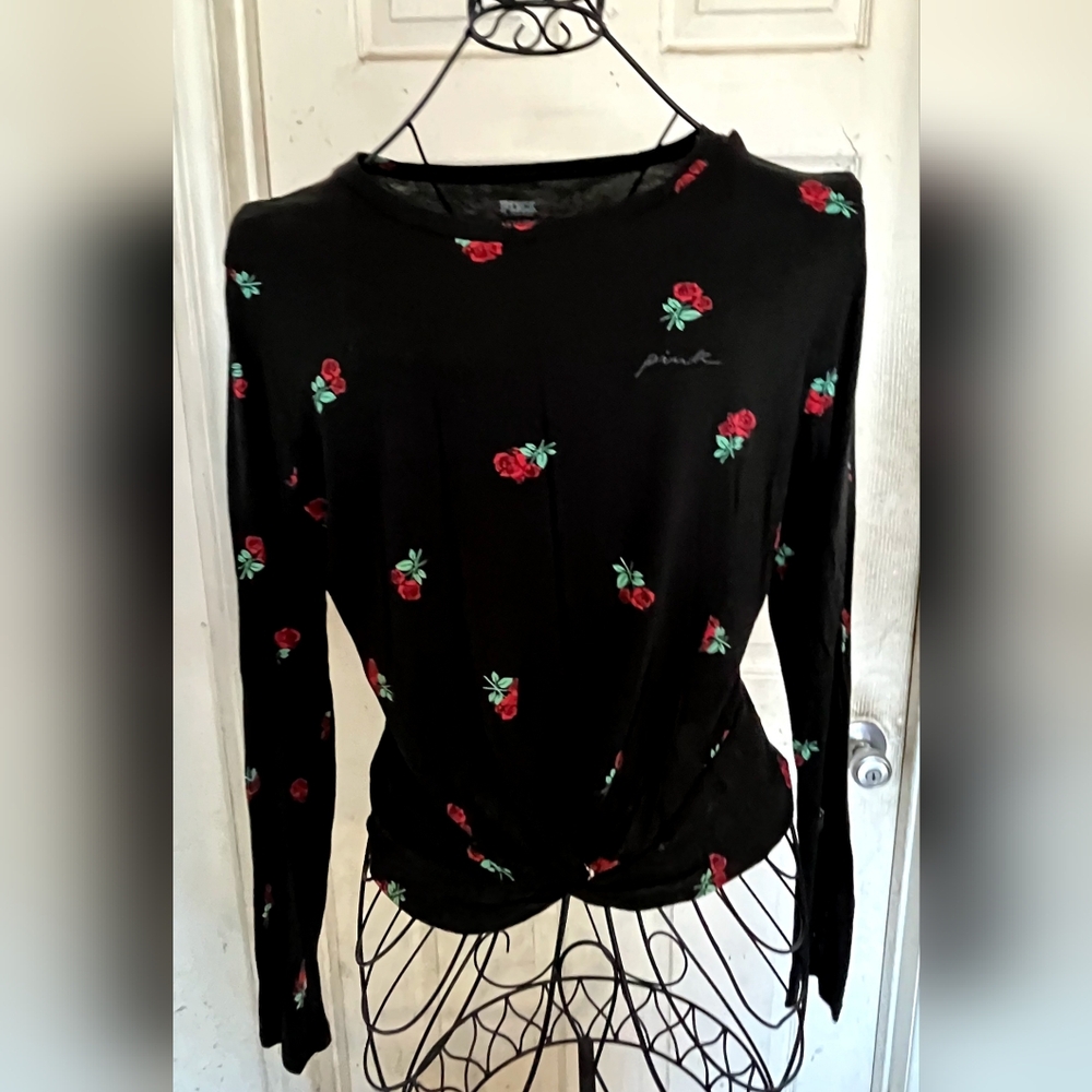 PINK Victoria's Secret Black Red Tie Front Hoodie - Picture 3 of 4